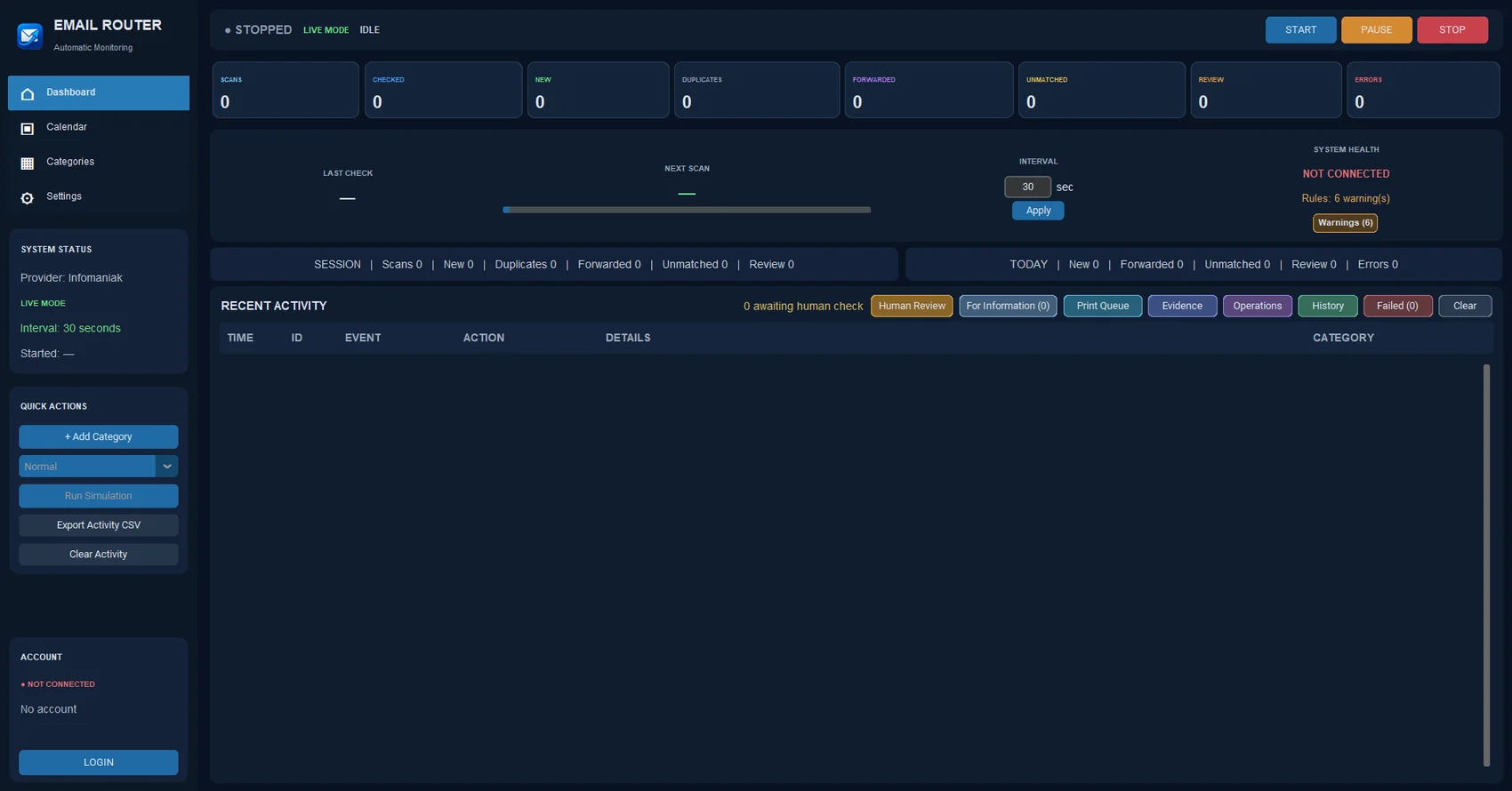Email Router application interface