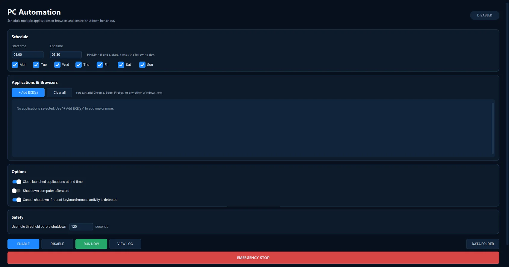 PC Automation application interface
